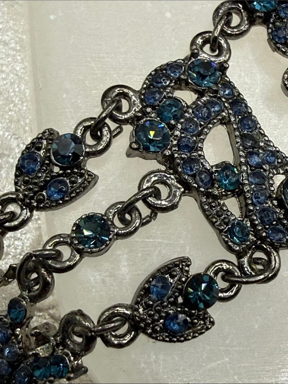 VCLM Blue rhinestone Filigree Bracelet gunmetal fairycore openwork enchantment